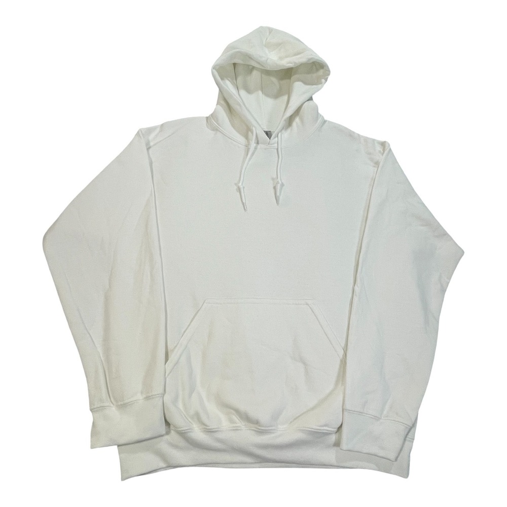 Gildan Heavy Blend Men's Medium White Hoodie Sweatshirt Solid Long Sleeve Pocket